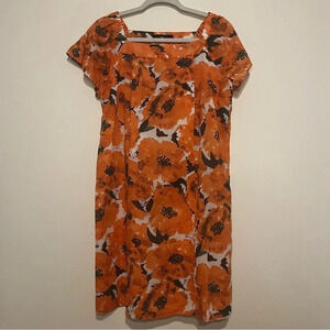 Orange Nursing Spring Floral 100% Cotton Shift Mini Dress